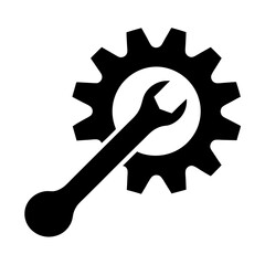 Gear and Wrench Icon Symbolizing Maintenance and Engineering Expertise in Black Silhouette