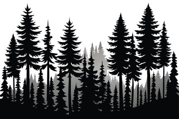 Obraz premium Silhouette of dense evergreen forest with varying shades gives it three dimensional depth effect