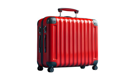 3D red travel suitcase, modern cabin luggage icon, travel concept, isolated