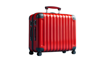 3D red travel suitcase, modern cabin luggage icon, travel concept, isolated