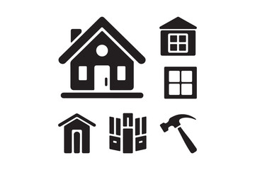 Home Construction Icons Black Vector Real Estate & Architecture Symbols