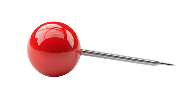 3D red push pin icon in plastic realistic style, for office or pinning reminders, isolated on white background