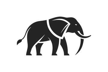 Fototapeta premium Striking black silhouette reveals majestic walking elephant with detailed tusk and powerful form against white