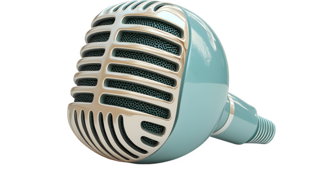 Green retro microphone, 3D rendering, cartoon plastic style icon, isolated on white background