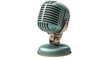 Green studio microphone icon. 3D rendering isolated on white background. Cartoon plastic style