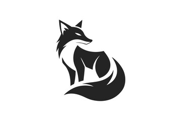 Obraz premium The stylized silhouette depicts a seated fox with a confident pose on transparent backdrop