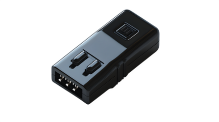 Black electric power plug in cartoon 3D plastic style, isolated on white background