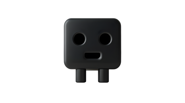 Black electric power plug in cartoon 3D plastic style, isolated on white background
