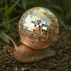 Snail and disco ball. Party time. 