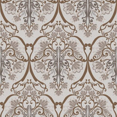 Damask style, colorful swirl pattern, hand drawn, grey, brown colors. Seamless floral pattern-709.