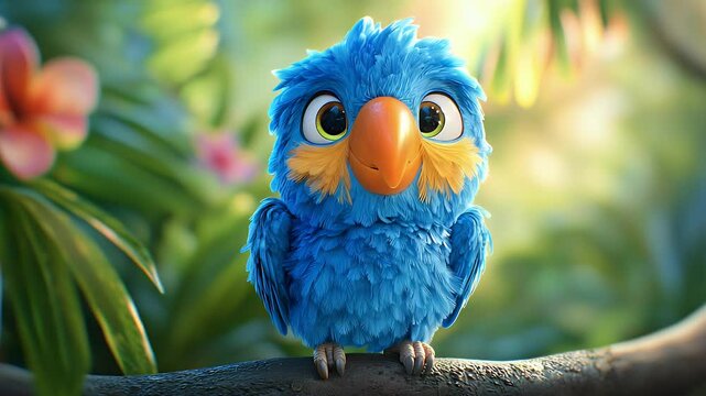 Adorable cartoon blue parrot