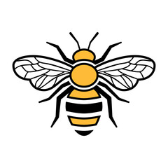 A simple yellow-black honey bee silhouette isolated on a transparent background. Insect icon for the logo, product, package, label, invitation, or card design. Vector illustration
