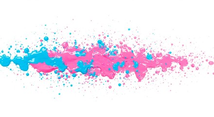 A splash of pink and blue paint creating a vibrant abstract design on a clean white background space