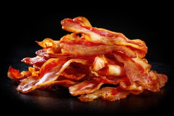 Delicious Pile of Crispy Bacon Against Dark Backdrop - Irresistible Breakfast Delight