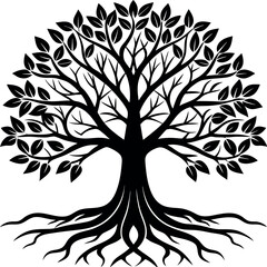 Obraz premium Tree Of Life Silhouette Vector With Roots And Bran