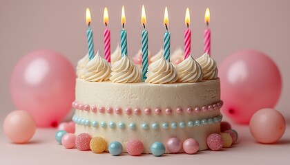 Birthday cake with candles and pastel decor