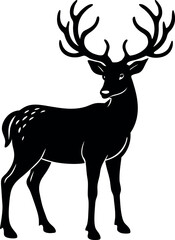 Deer With Large Antlers Silhouette Vector Illustra
