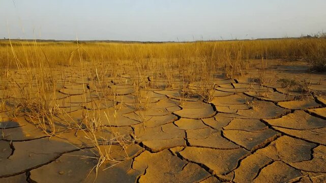 Time Lapse area of cracked soil caused by long draught Dry landscape with crack pattern caused by lack of water 4k video