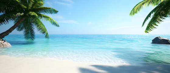Tropical Beach Scene With Palm Trees