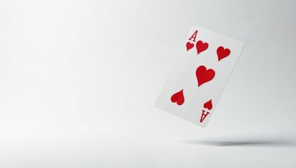 Obraz premium A solitary playing card flips mid-throw, white backdrop , vintage, cards, ace