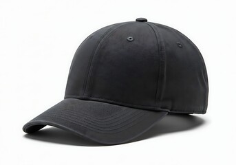 Fototapeta premium A close up shot of a dark gray baseball cap isolated on a white background in a studio shot view