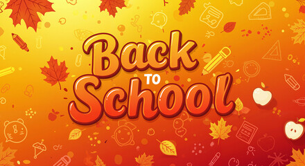 Obraz premium Colorful Back to School Theme with Leaves and Icons 