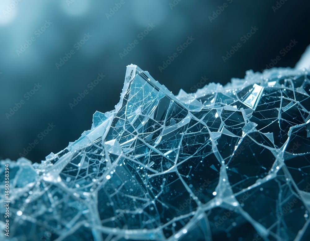 Aufkleber Magnified Glass Edge Reveals Sharp Texture, Broken Fragments Under Intense Focus. The Intricate Details Showcase Raw Power, Vulnerability Of Material. A Stunning Macro View For Art And Science