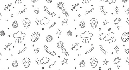 Fototapeta premium Outline Doodles of Objects and Nature Elements
