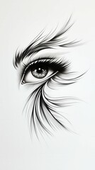 Fototapeta premium Monochrome eye drawing, feather-like lashes.