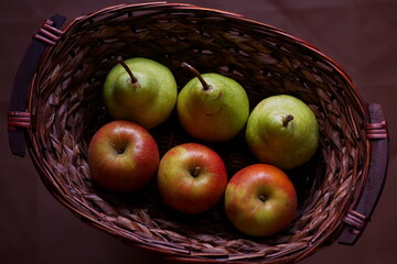 Beautiful background with apples and pears