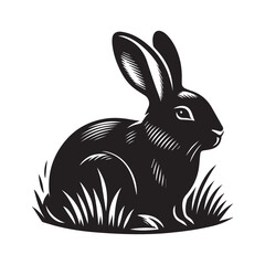 Rabbit silhouette vector black and white illustration on a white background