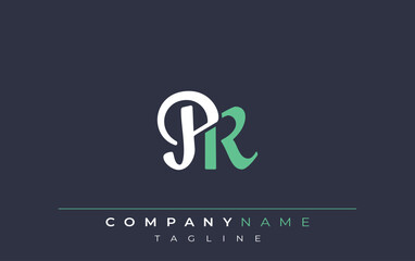 Elegant Stylized PR Lettering Design. Stylish Modern Logo featuring Monogram Letters in White and Teal Shade