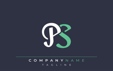 Fototapeta premium Elegant Stylized PS Lettering Design. Stylish Modern Logo featuring Monogram Letters in White and Teal Shade