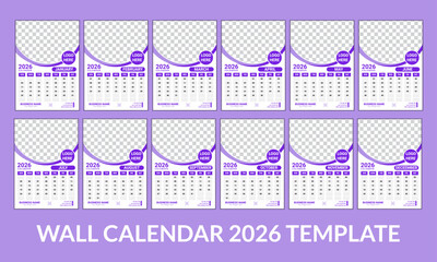 2026 year calendar set. Color vector pocket calender design.