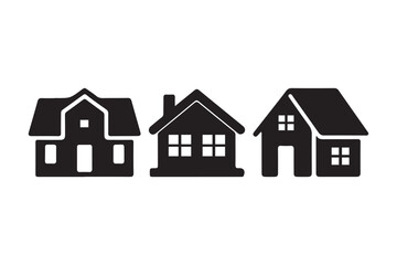 Black House Icons Set Real Estate, Home Symbol Vector Silhouette Collection