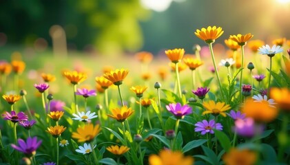 Obraz premium Densely packed wildflowers, soft focus, endless repeat, bloom, nature, countryside