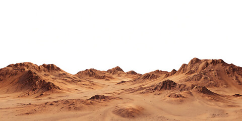 mars planet landscape with sand and rocky mountains isolated on white background PNG