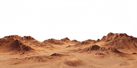 mars planet landscape with sand and rocky mountains isolated on white background PNG