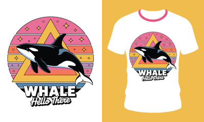 Retro Whale T-Shirt Design with Geometric Sunset