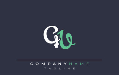 Elegant Stylized QV Lettering Design. Stylish Modern Logo featuring Monogram Letters in White and Teal Shade