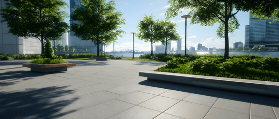 Urban Park Scene With Cityscape View