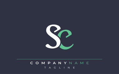 Fototapeta premium Elegant Stylized SC Lettering Design. Stylish Modern Logo featuring Monogram Letters in White and Teal Shade