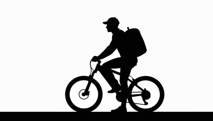 Fototapeta premium Courier cycling with a backpack, delivering goods