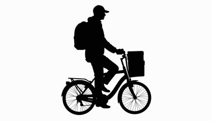 Obraz premium Cyclist delivering parcels in silhouette, urban delivery concept