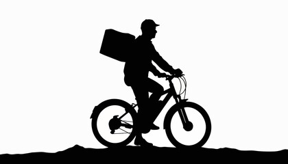 Obraz premium Silhouette of delivery person biking against white background, efficiency