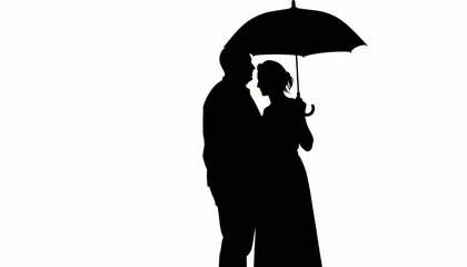 Couple sharing an umbrella in silhouette, love and protection