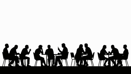 Silhouettes of people socializing at outdoor café, connection and togetherness