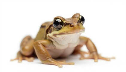 Fototapeta premium Small brown frog isolated against pure white background , one, minimal, single