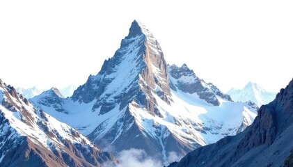 Obraz premium Snow-covered mountain peak against a stark white sky, landscape, beauty, altitude