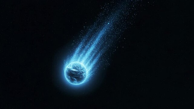 Glowing comet streaking through the dark night sky  